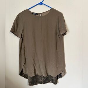 Lafayette 148 New York Silk Taupe Short Sleeve Top Size 6